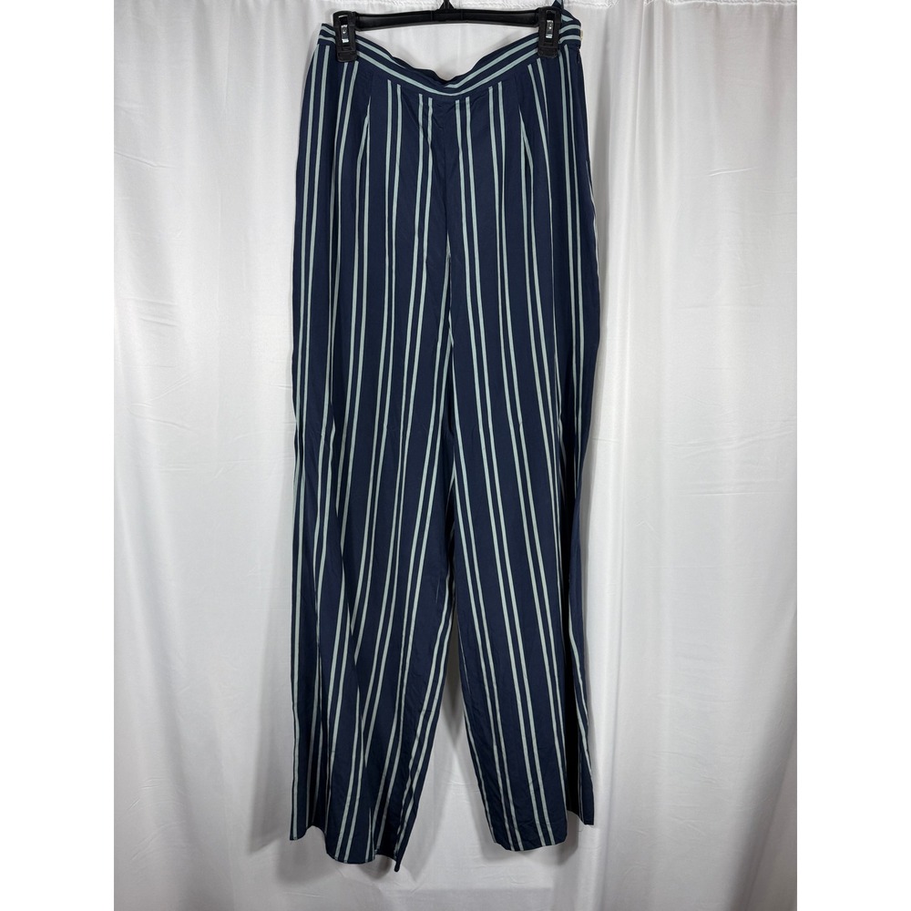 Lauren Ralph Lauren Womens Size 12 100% Silk Striped Wide‎ Leg Pants Navy Mint